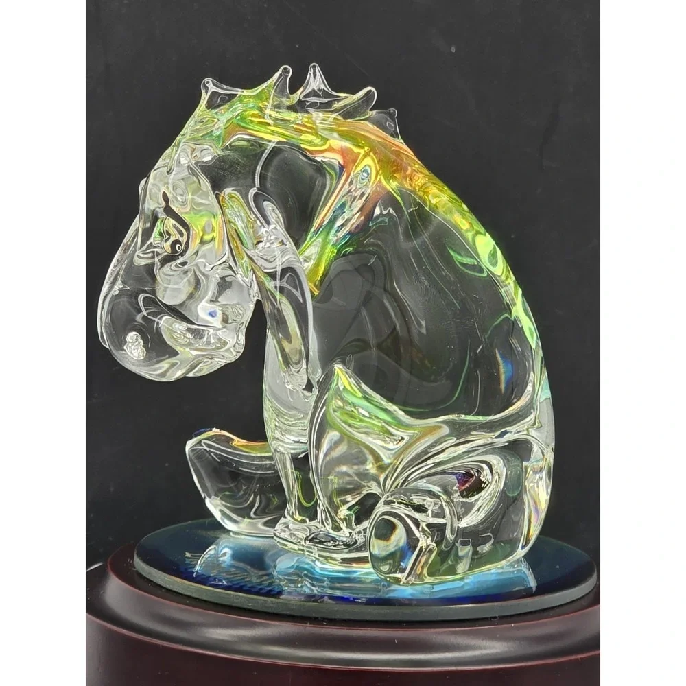 Disney's Winnie The Pooh " Eeyore" Glass Figurine Mirror Wood‎ Base 4.5" Arribas - Picture 13 of 16